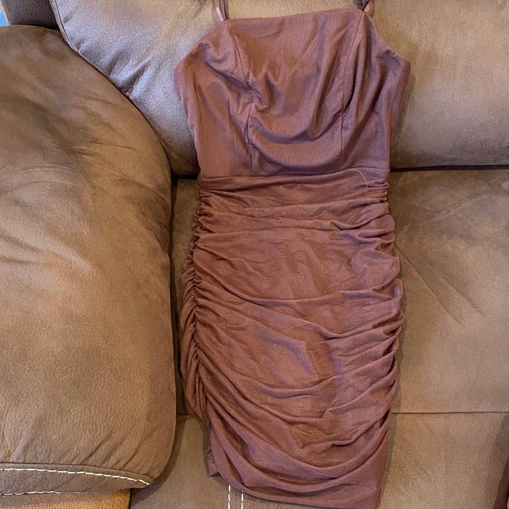 Elegant Brown Ruched Dress